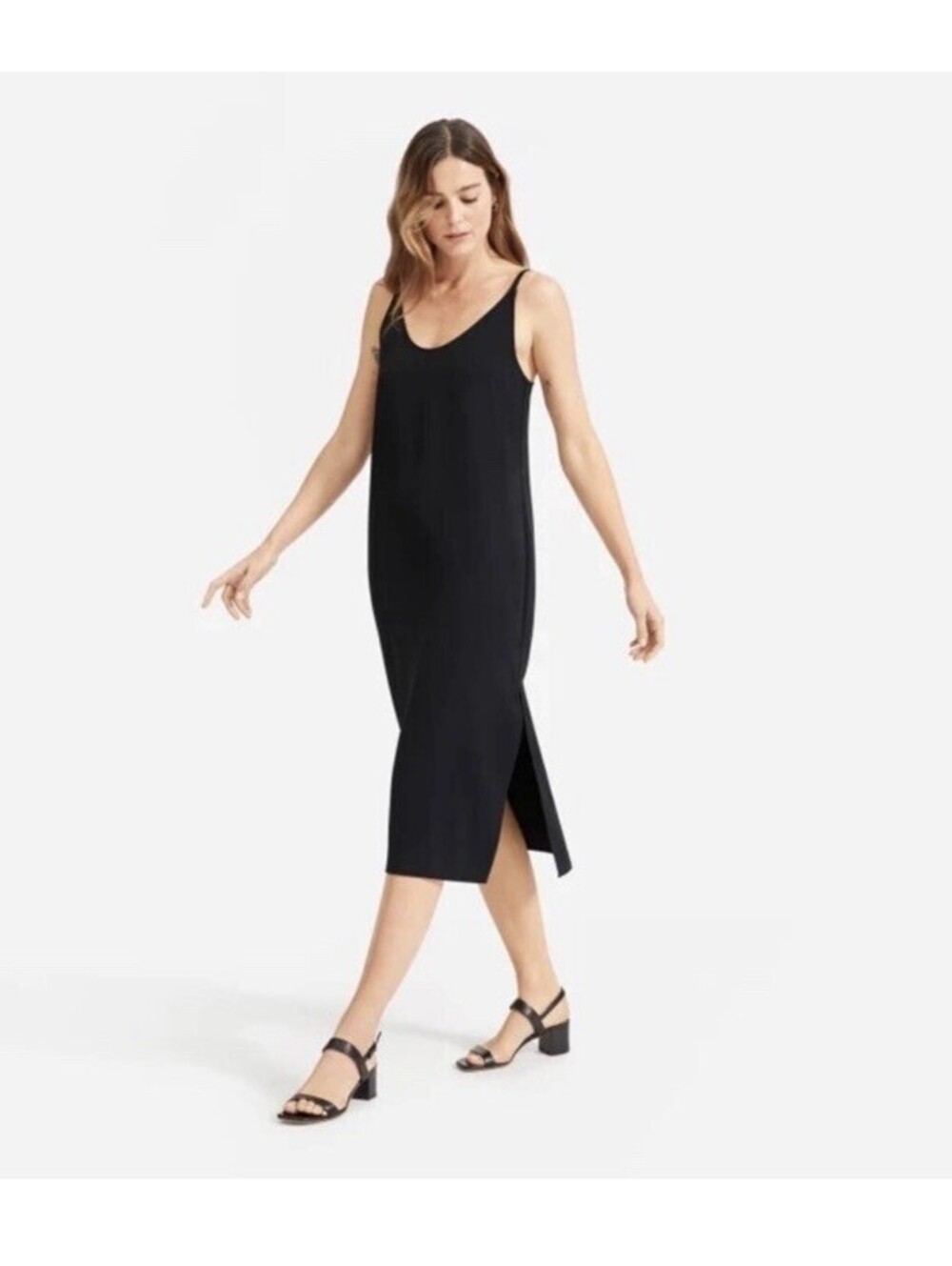 Everlane Japanese GoWeave Long Slip Dress Black V-Neck Midi Size 4